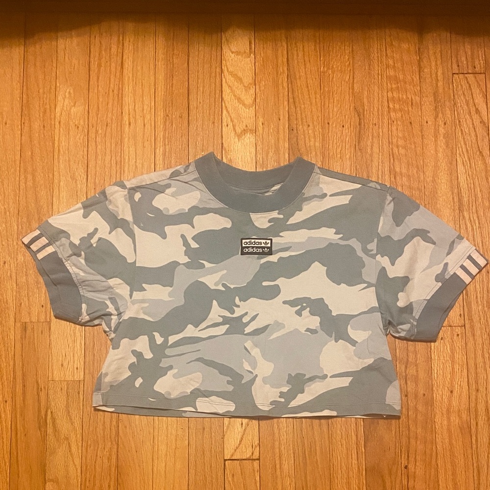 Women’s Light Blue & White Camo Crop Tee